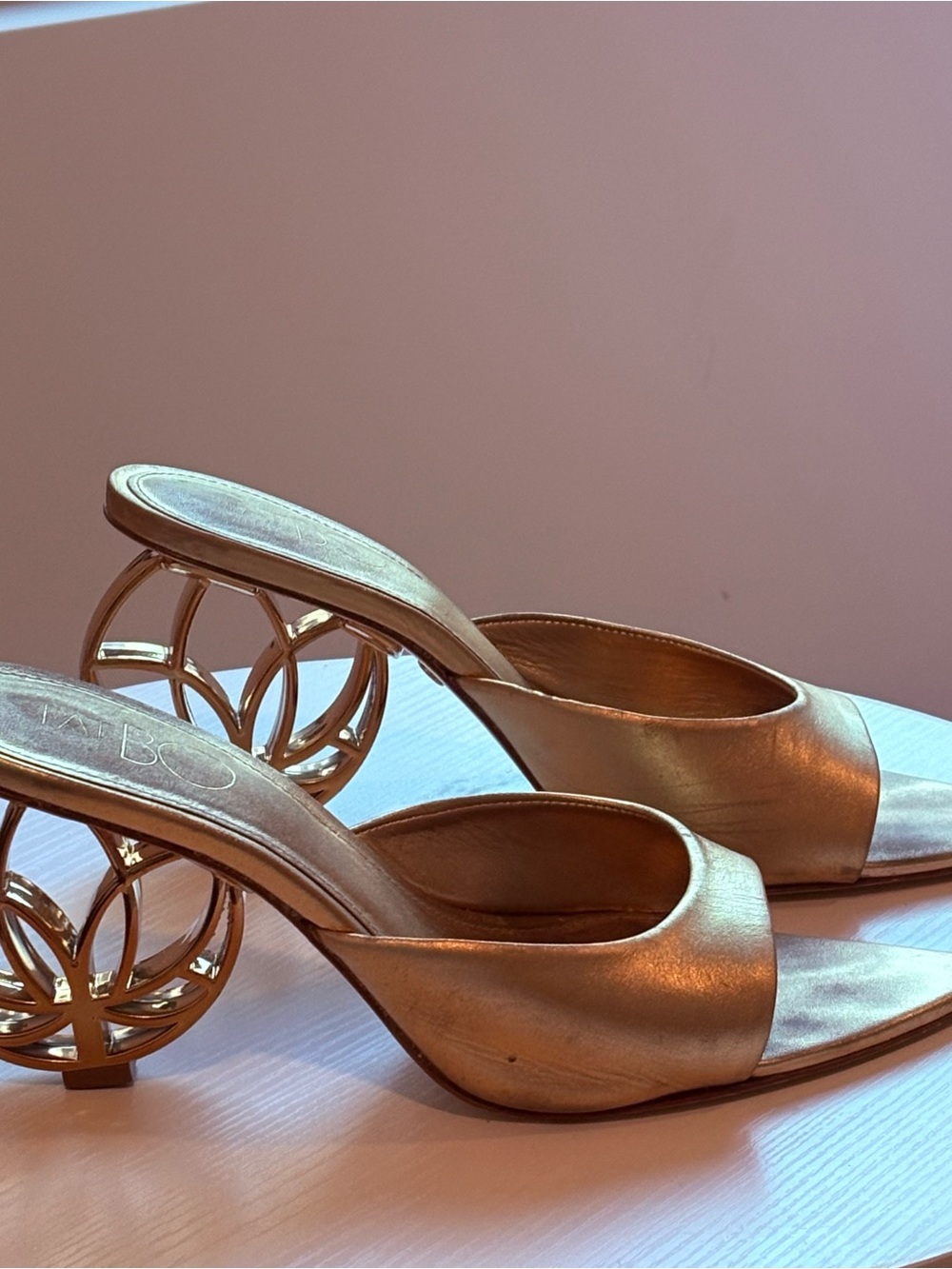 PATBO Metallic Gold Women's Slide Sandals with Sculpted Heel